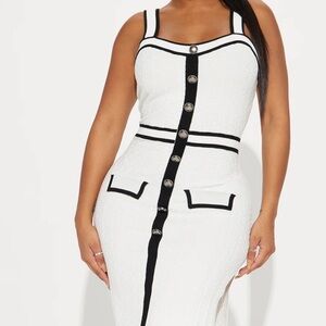 Chic White and Black Button-Front Dress NWOT
